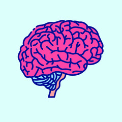 Human brain color icon on light blue background. Human internal organs. Collection of stylish vector illustrations on the theme of medical tools, drugs and healthcare diagnostics.