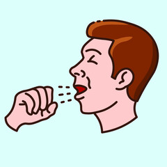 Sneezing man. Sneezing caused by a cold, a virus, or a seasonal allergy. Collection of color icons on blue background on the theme of medical tools, drugs and healthcare diagnostics.