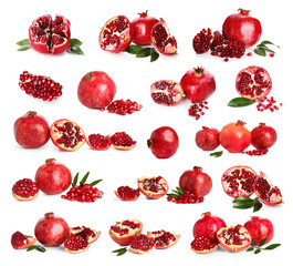 Set of ripe pomegranates isolated on white