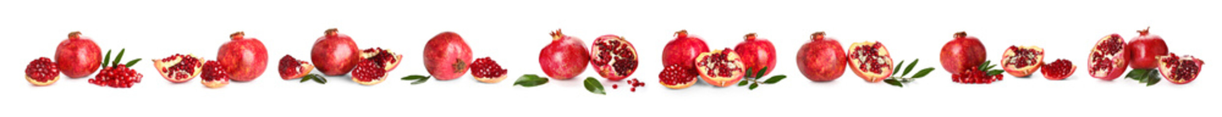 Fototapeta na wymiar Set of ripe pomegranates isolated on white
