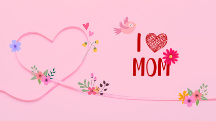 Beautiful greeting card for Mother's Day with heart made of ribbon