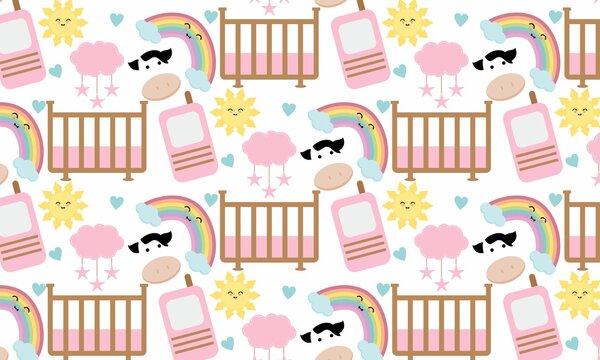 Baby shower pattern for baby room decoration with cute pictures