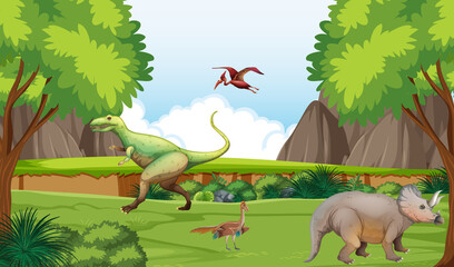 Prehistoric forest with dinosaur cartoon © blueringmedia