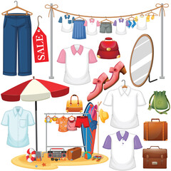 A set of different cloth on white background