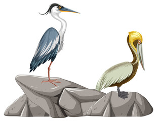 Two birds standing on the rock