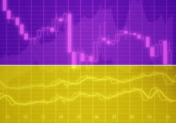 Ukraine flag and stock chart. war in Ukraine. Stock market drops, financial crisis in Ukraine