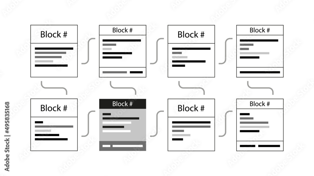 Leinwandbilder Digital blockchain system decentralized template design vector illustration. Crypto currency smart contract protocol contain  cryptography hash, transaction data, global linked network, document. 