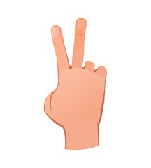 Hand raised up with two finger. Object isolated on white background. Funny cartoon style. Vector