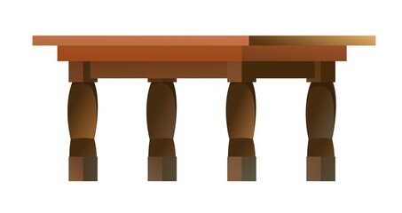 Table with carved legs. Modern minimalistic furniture design. For work and in kitchen. Cartoon style. Object isolated on white background. Vector
