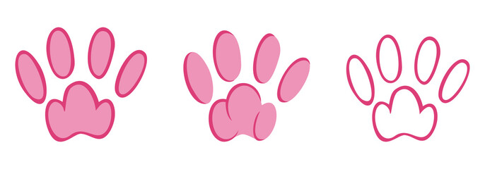 Pink animal pawprints. Sketch footprints of a rabbit, bunny, cat or dog. Vector illustration isolated in white background