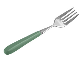 Stylish stainless steel fork on white background