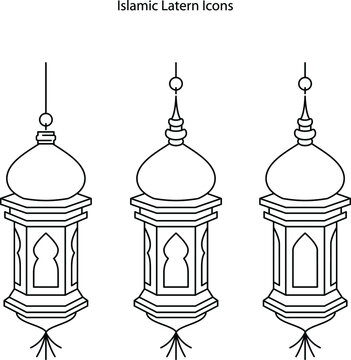 oil latern icons, old classic antique retro isalmic style, islamic latern icons on white background,