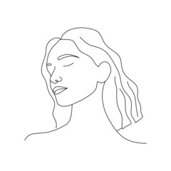 Woman face line art. Abstract minimal female portrait. Hand drawn outline female silhouette. Vector illustration in one line style.