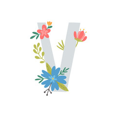 vector image of letter v and flowers