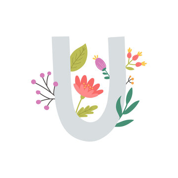 vector image of letter u and flowers