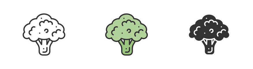 Simple minimalism broccoli icons in modern style for web apps. Outline, colorful and glyph vector flat illustration