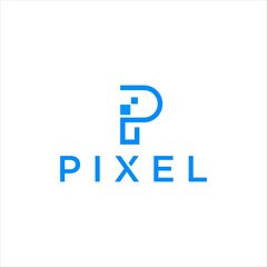 letter P logo design,digital pixel data vector