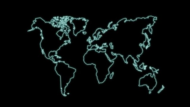 World map animation drawn with neon lines ( 4K | MP4 )