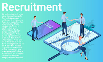 Recruitment of personnel.Search for new personnel and conducting interviews..Poster in business style.Flat vector illustration.
