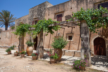 Inner yard of Arkadi Monastery, Crete, Greece