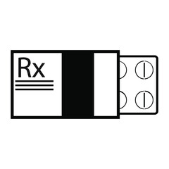 Simple black and white drug pill package icon eps 10 vector illustration. Design element for websites, clinic brochure, advertisement and more.