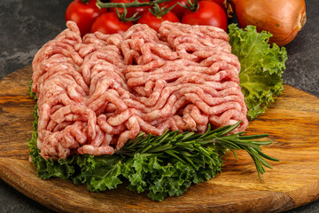Raw pork minced meat over board