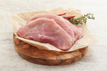 Raw pork schnitzel for roast