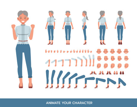Woman wear blue shirt character vector design. Create your own pose.
