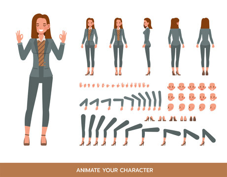 Woman wear turquoise color suit character vector design. Create your own pose.