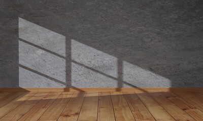 Minimalist empty room and wooden floor with light from window. 3d render