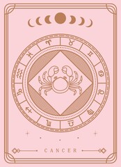 Cancer horoscope and zodiac constellation symbol Minimalist Vector  tarot card for tarot reader
