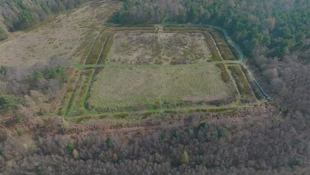 CAWTHORNE Roman Camp, Pickering , Aerial Footage, North York moors National Park, Pull back from roman camp earthworks. Mavic 3 Cine Prores 4k - Clip 3