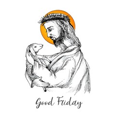 Hand draw Jesus christ sketch design for easter celebration background