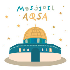 Hand Drawn Dome of the rock al-aqsa mosque flat design illustration free vector for isra miraj, ramadhan