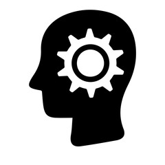 Vector icon and concept illustration of a head with gears