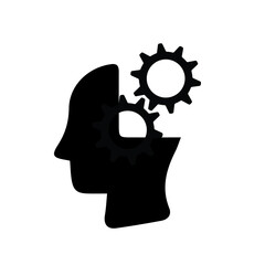 Vector icon and concept illustration of a head with gears