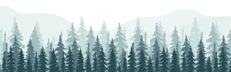Obraz premium Landscape, mountains, nature, forest, month, stars, clouds, sky, pines, firs, trees, hiking, tourism, children's, cartoon, game, background,