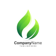 leaf logo with fesh droplet oil concept