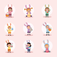 nine kids with easter icons