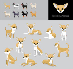 Dog Chihuahua Cartoon Vector Illustration Color Variation Set