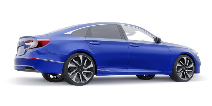 Paris, France. January 30, 2022: Honda Accord 2020: Blue large hybrid business sedan for work and family. 3D illustration