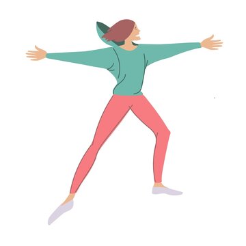 A girl performs an exercise on a white background. Fitness, sports, girl performs exercises step-by-step, set, warm-up joints before exercise