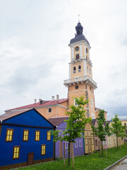Fototapeta na wymiar Kamianets-Podilskyi City Hall or Town Hall, also known as Ratusha. Located on the Polish Market Square in the Old Town. Historic part of Kamianets-Podilskyi in Ukraine at cloudy summer day.