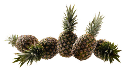 Ripe pineapples levitate on a white background