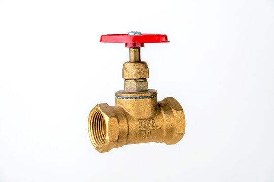 Brass water ball valve of large diameter close-up on a white background