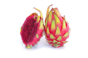 Red pitahaya and half isolated on white background