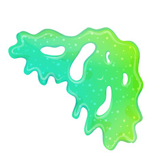 Dripping green goo slimes isolated. Slimes are corner flow of muscus. Green colorful jelly for playing. Cartoon vector illustration.