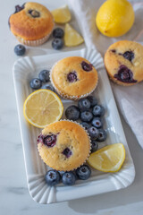 Freshly baked blueberry ricotta muffins with lemon