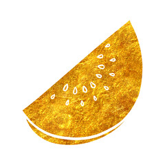 Hand drawn gold foil texture fruit slice. watermelon or melon.