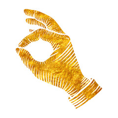 Hand drawn gold foil texture Okay gesture using thumb and index finger vector illustration